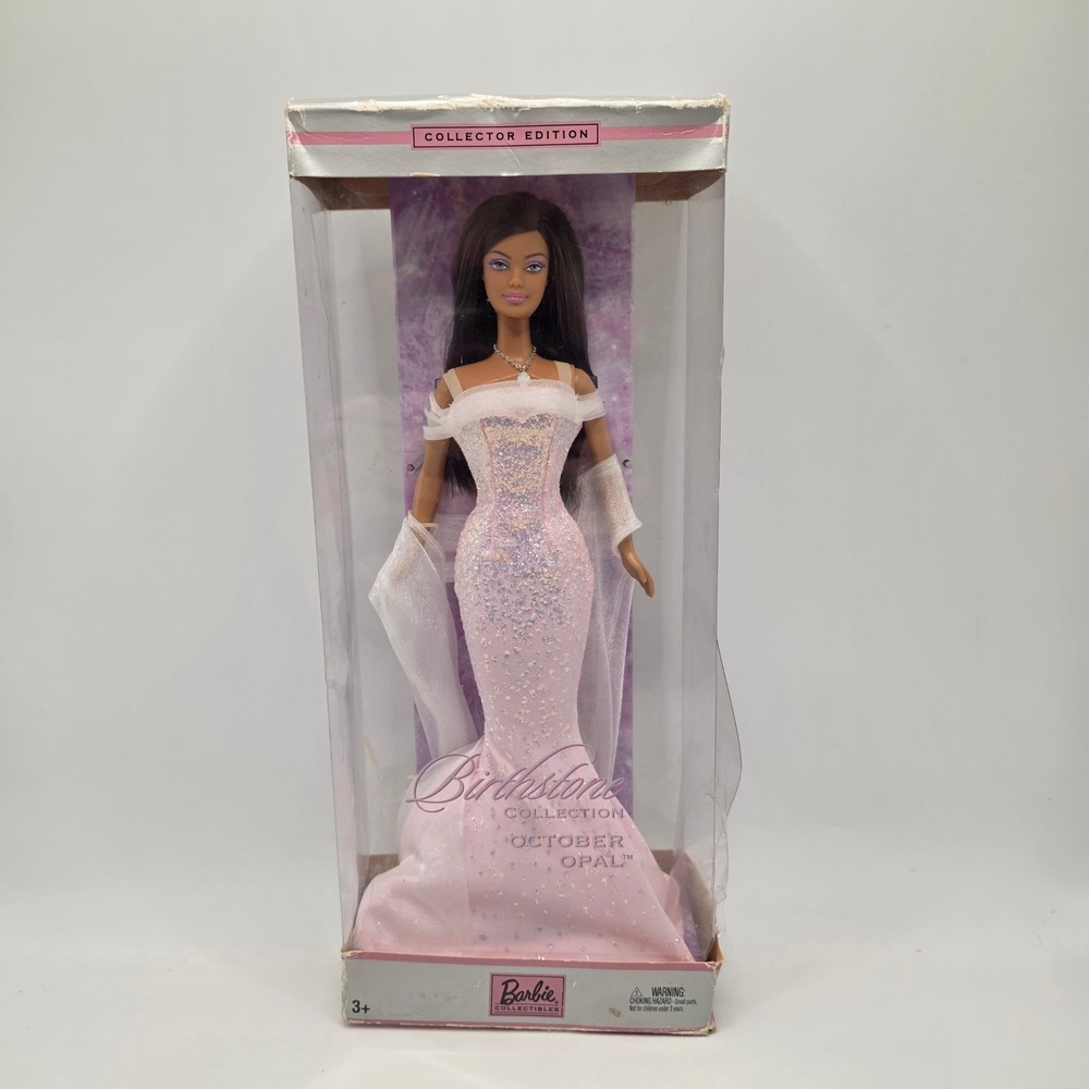 Mattel Barbie Birthstone Collection October Opal Doll Pink Glitter Gown C5328